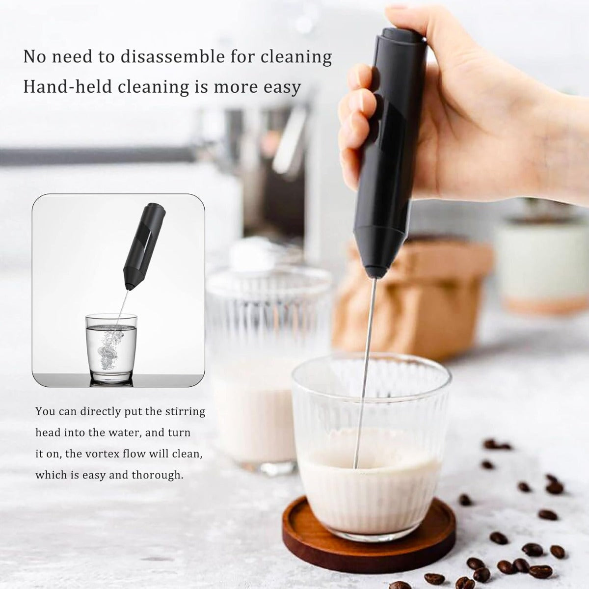 Montalatte ricaricabile a 3 velocità con frusta in acciaio inox