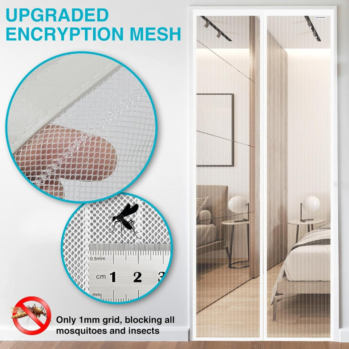 Zanzariera Magnetica per Porta 90 x 210 cm – Tenda Anti-Insetti con Chiusura Automatica Magnetica, Rete in Poliestere Resistente – Bianca