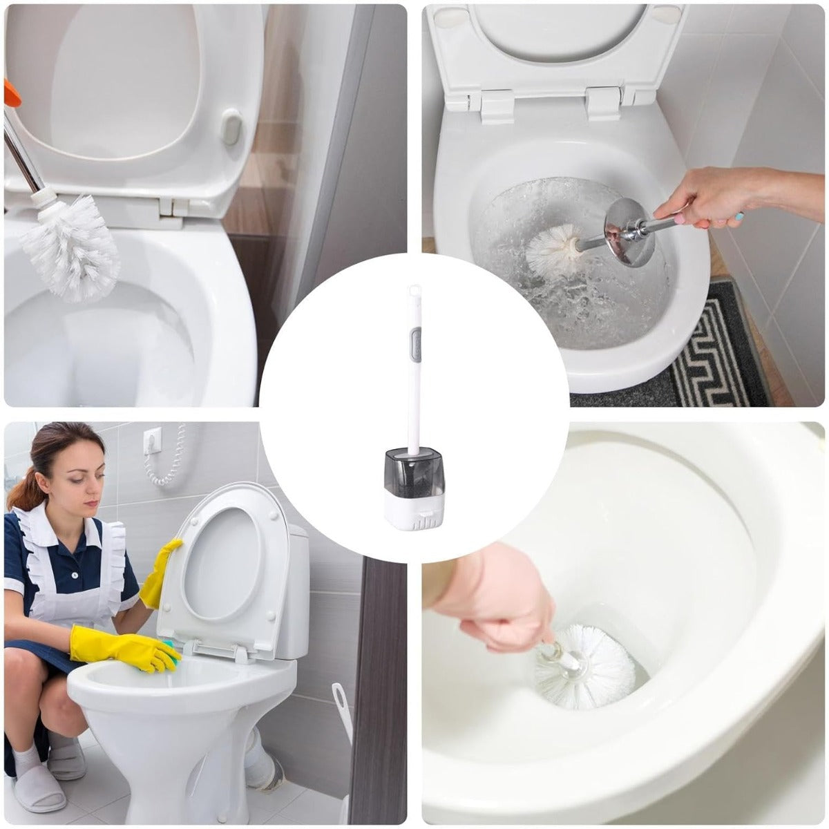 Scopino per WC da Parete in Silicone, con Manico Ricaricabile e Design Salvaspazio