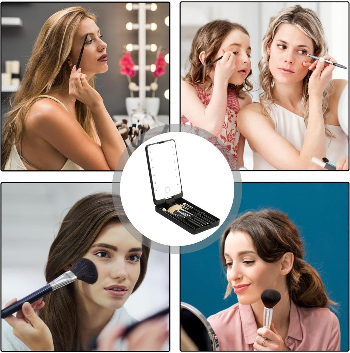 Specchio Portatile LED con Luce Regolabile e Pennelli
