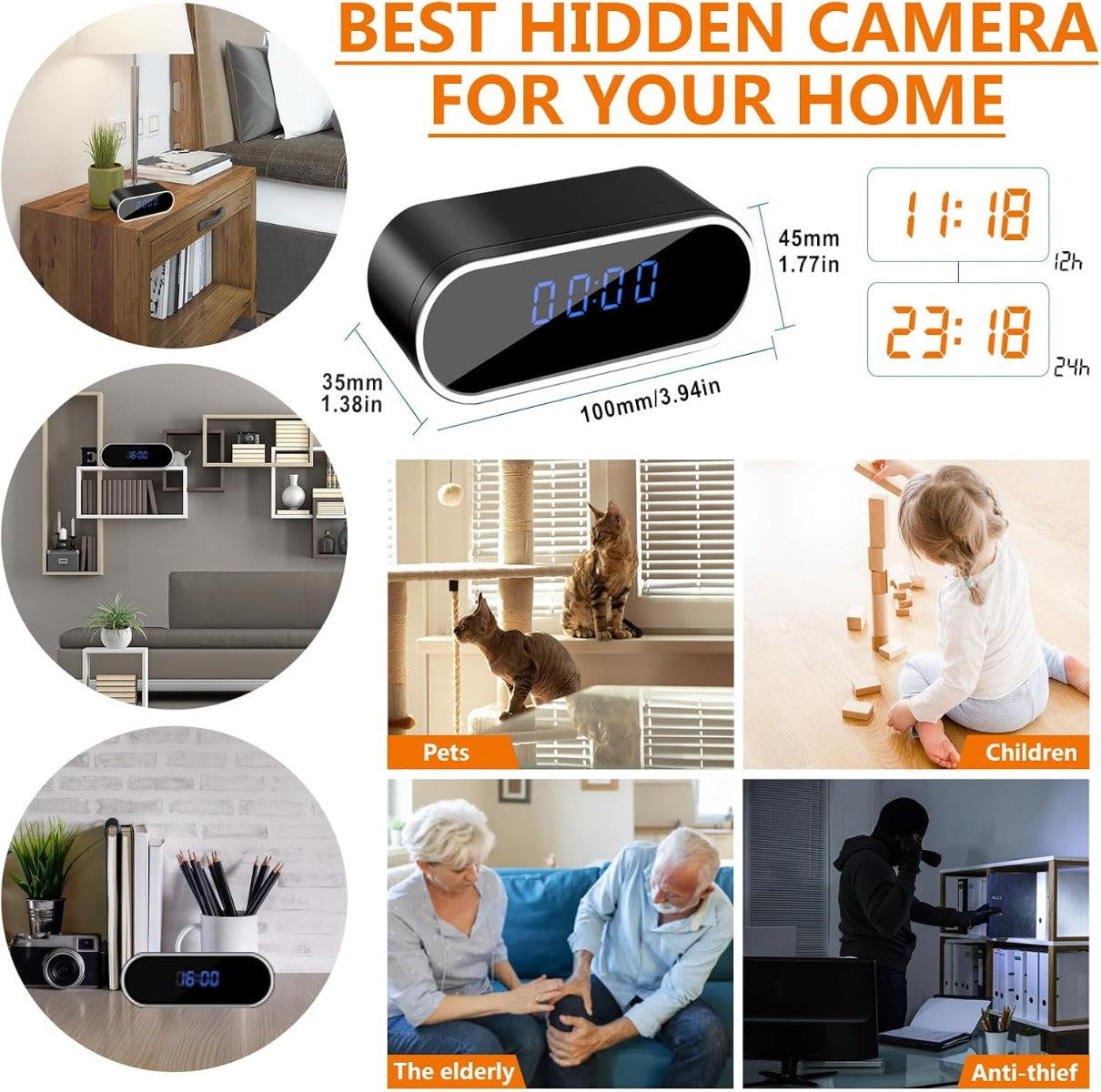 Telecamera Spia WiFi Orologio 1080P HD – Telecamera Nascosta con Monitoraggio Remoto, Visione Notturna e Rilevamento del Movimento