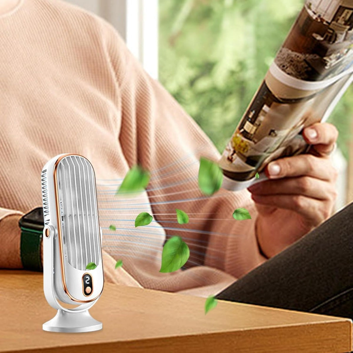 Ventilatore da Tavolo Senza Pale 720°, Silenzioso, Ricaricabile, 5 Velocità