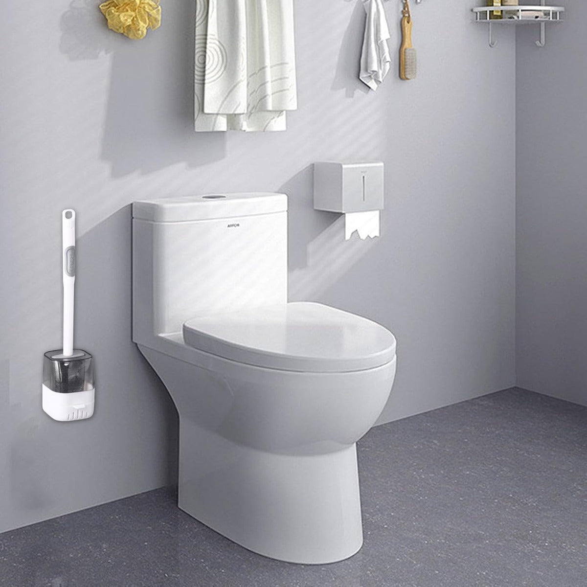 Scopino per WC da Parete in Silicone, con Manico Ricaricabile e Design Salvaspazio