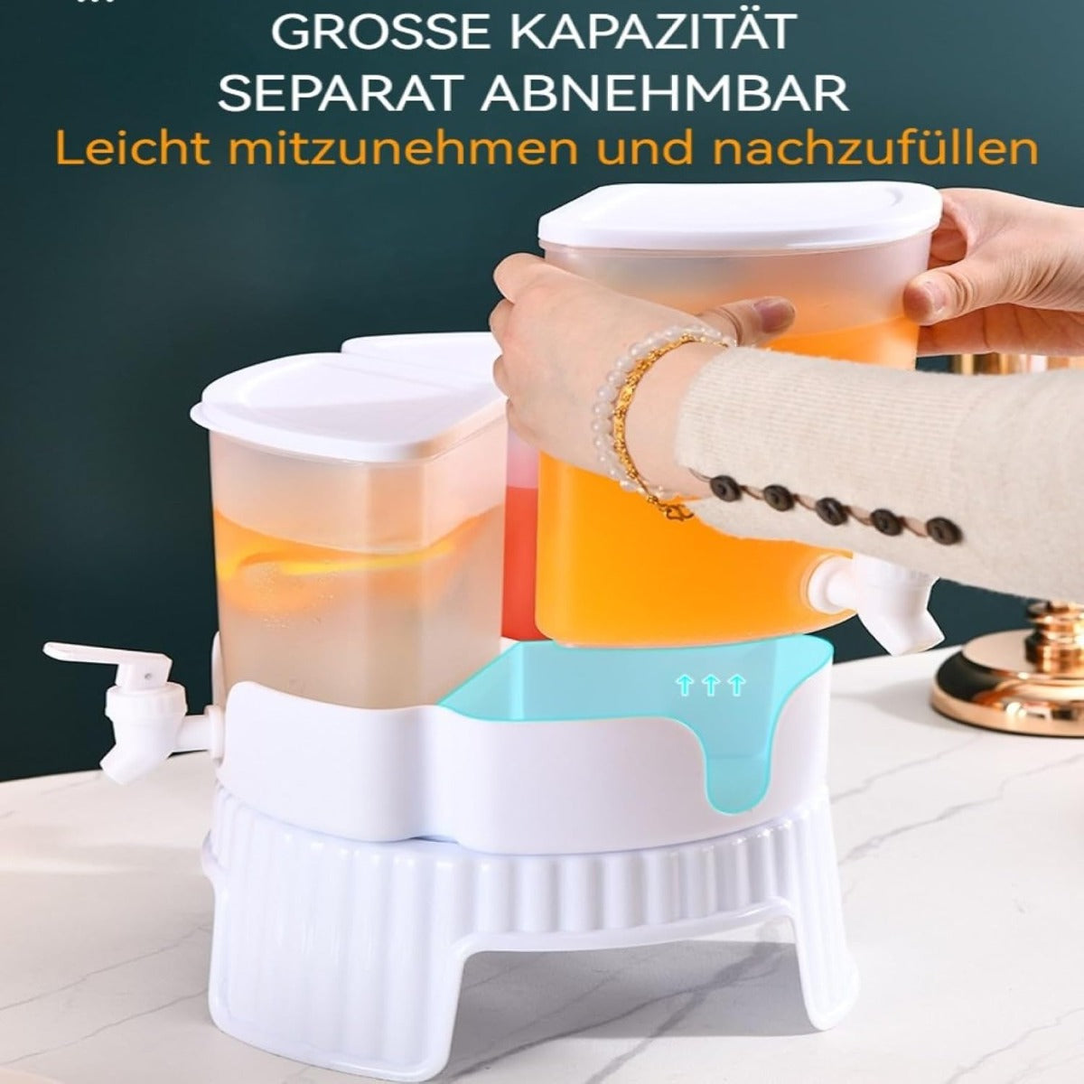 Bottiglia Distributore per Bevande con Tre Scomparti e Rubinetto a Push - 5,2 L