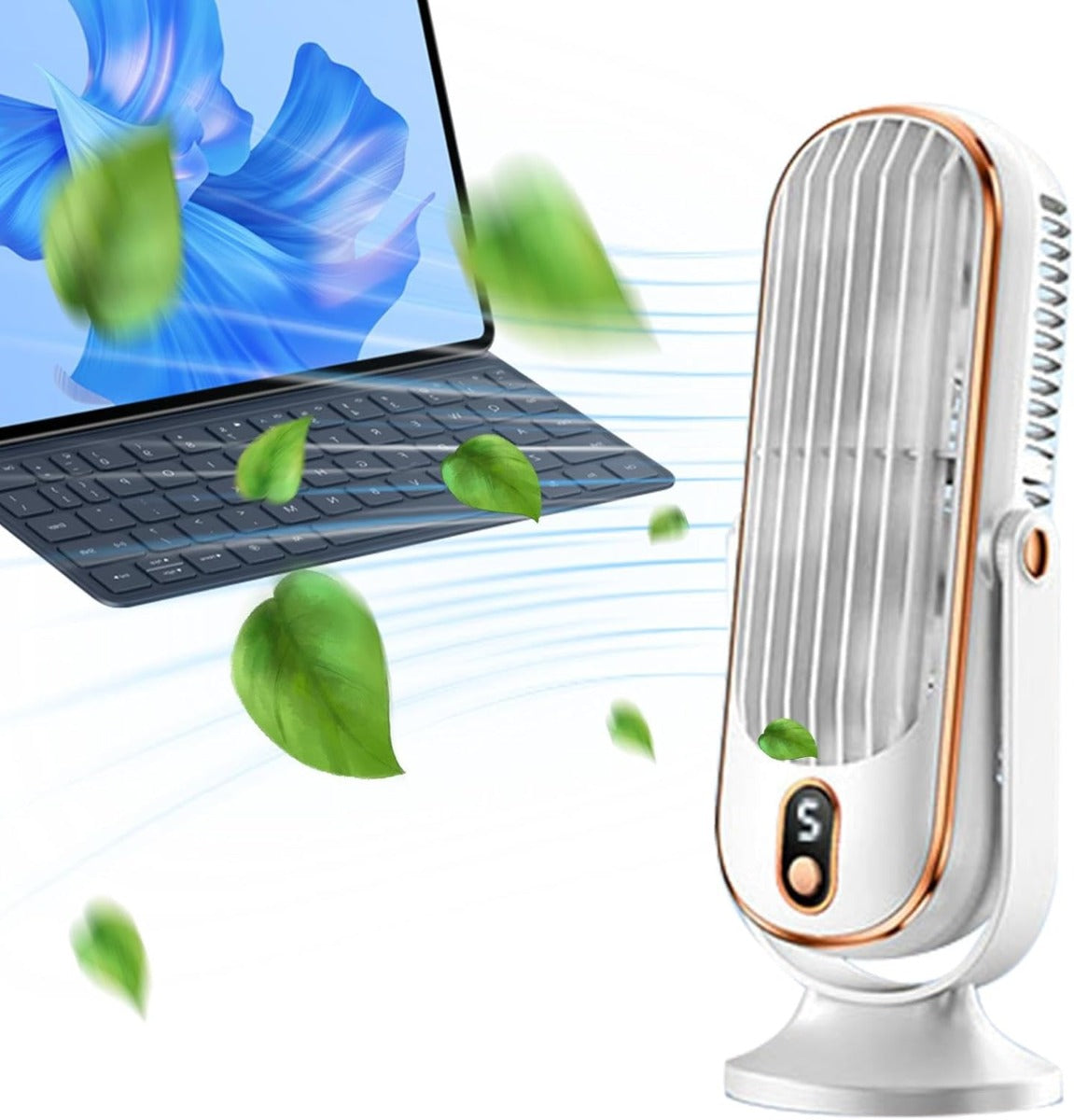 Ventilatore da Tavolo Senza Pale 720°, Silenzioso, Ricaricabile, 5 Velocità