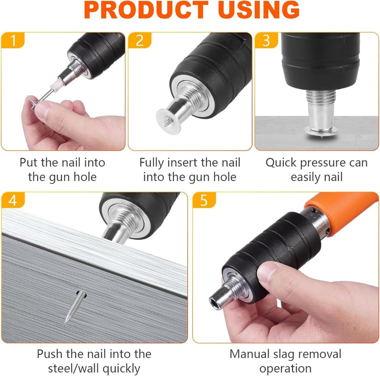 Pistola Manuale Sparachiodi Portatile con Silenziatore Regolabile per Muri e Cemento