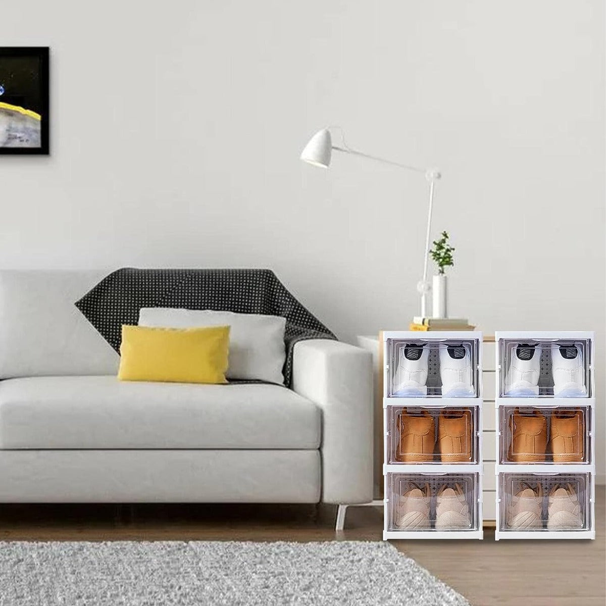 Scatole per scarpe pieghevoli salvaspazio per riporre vestiti giocattoli articoli a 6 ripiani