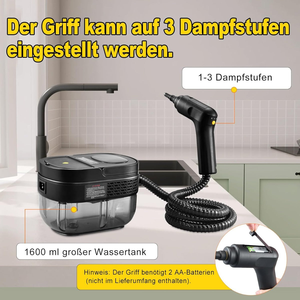 Pulitore a Vapore Portatile 1600ml – Alta Pressione e Accessori Multifunzionali per Pulizia Completa