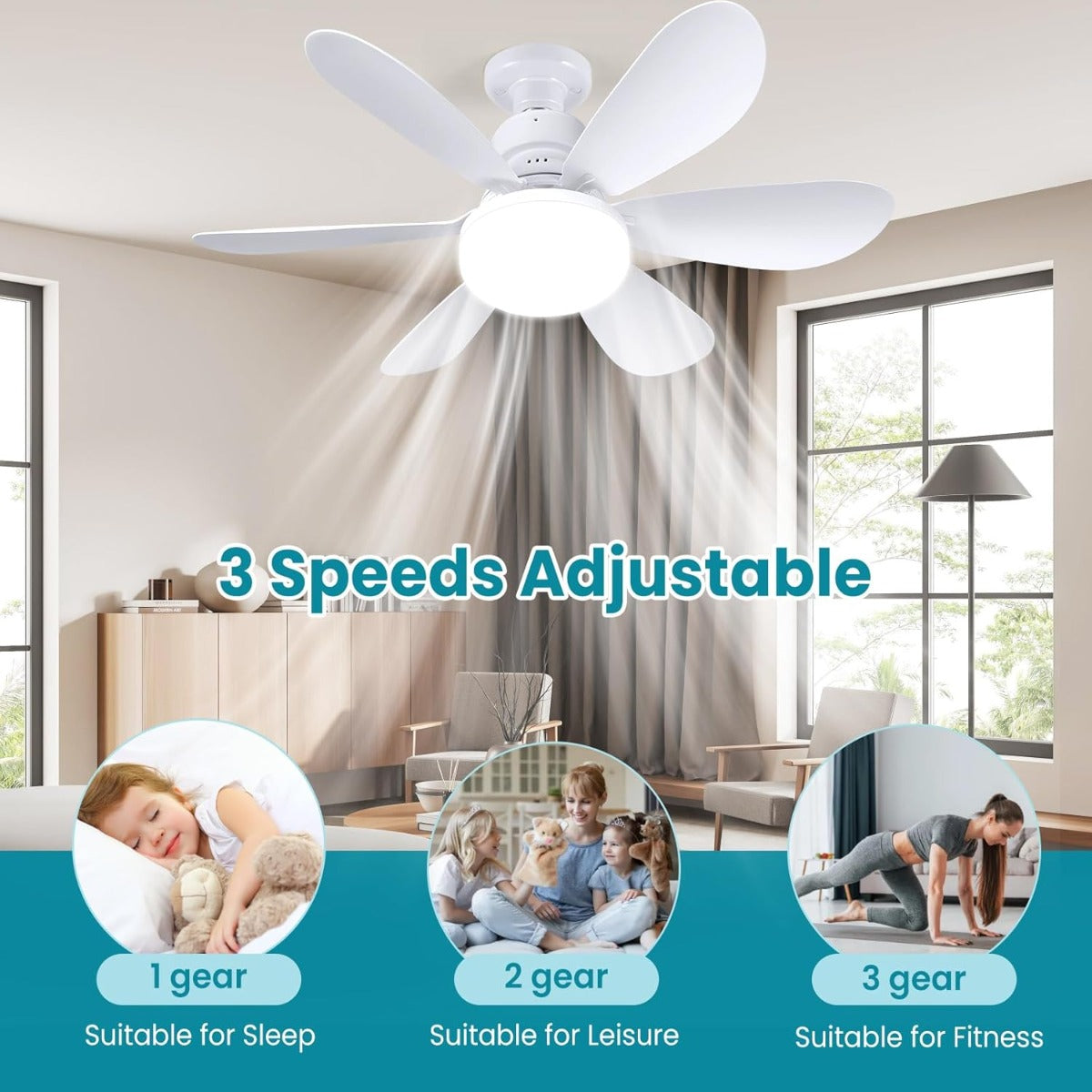 Ventilatore da Soffitto con Luce LED e Telecomando, 3 Velocità, Silenzioso, 24W, Diametro 42 cm – Moderno Design 2 in 1 per Soggiorno, Camera da Letto e Cucina
