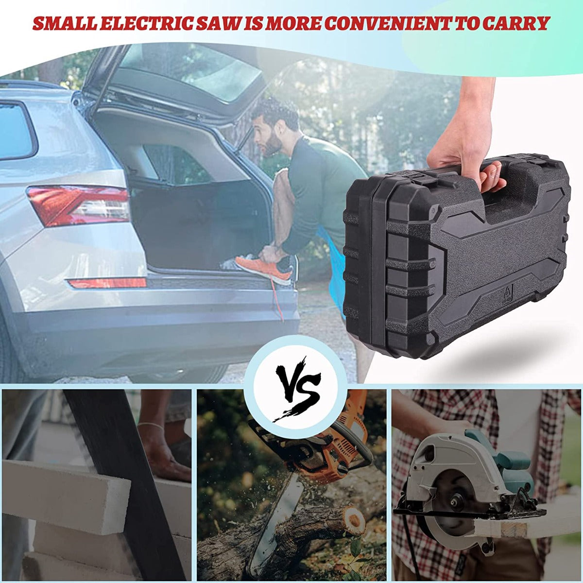 Mini motosega elettrica a 2 batteria 48v portatile con caricatore 4 pollici + valigetta