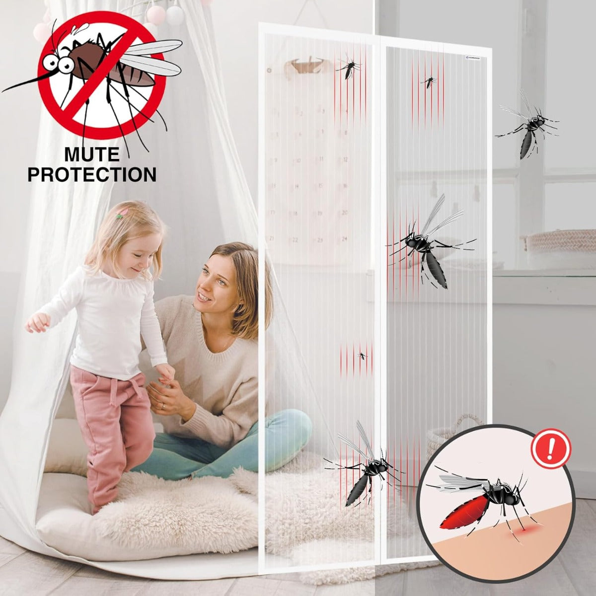 Zanzariera Magnetica per Porta 140 x 240 cm – Tenda Anti-Insetti con Chiusura Automatica Magnetica, Rete in Poliestere Resistente – bianca