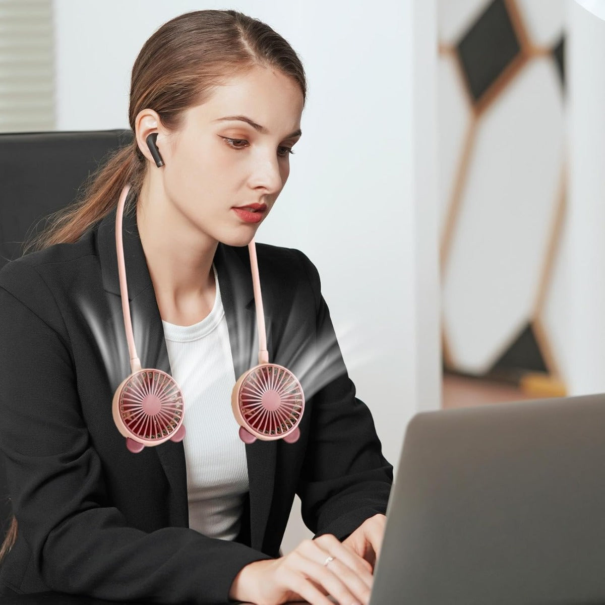 Ventilatore Portatile da Collo Ricaricabile – Ventilatore a Mani Libere con Doppia Testa, Regolabile a 360°, 2 Velocità – Silenzioso per Casa, Sport e Attività all’Aperto