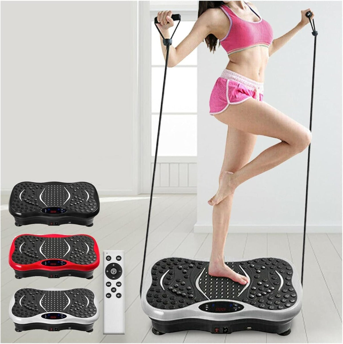 Pedana Vibrante Massaggiante con Fasce di Resistenza e Telecomando – 180 Livelli di Velocità, Allenamento Total Body