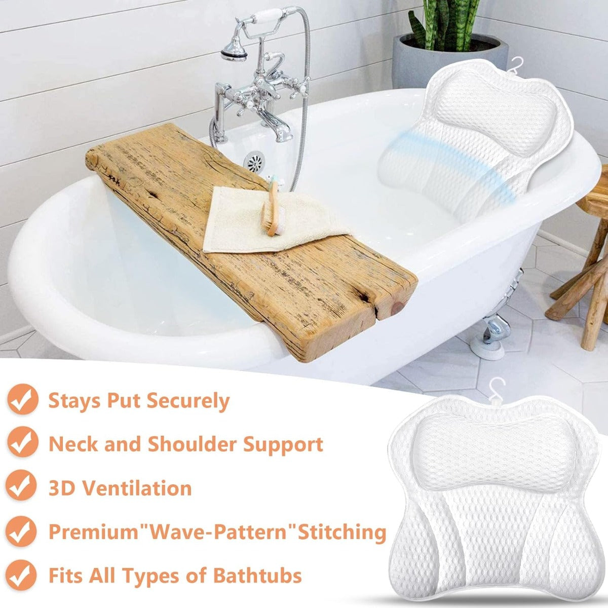 Cuscino Poggiatesta Ergonomico da Vasca 4D – Antiscivolo con 6 Ventose, Traspirante e Lavabile –