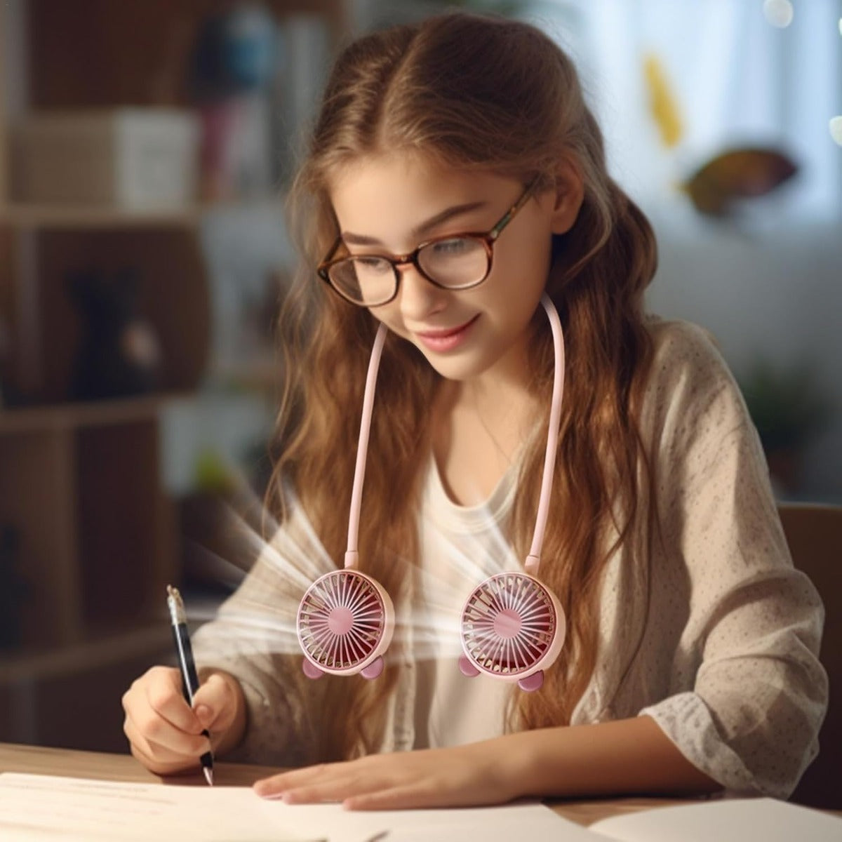 Ventilatore Portatile da Collo Ricaricabile – Ventilatore a Mani Libere con Doppia Testa, Regolabile a 360°, 2 Velocità – Silenzioso per Casa, Sport e Attività all’Aperto