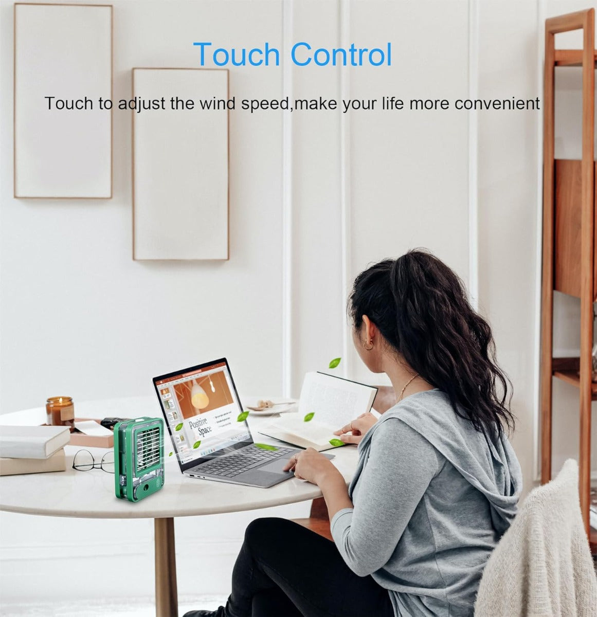 Condizionatore d'Aria Portatile da Tavolo con Umidificatore, 3 Velocità e Luce Notturna
