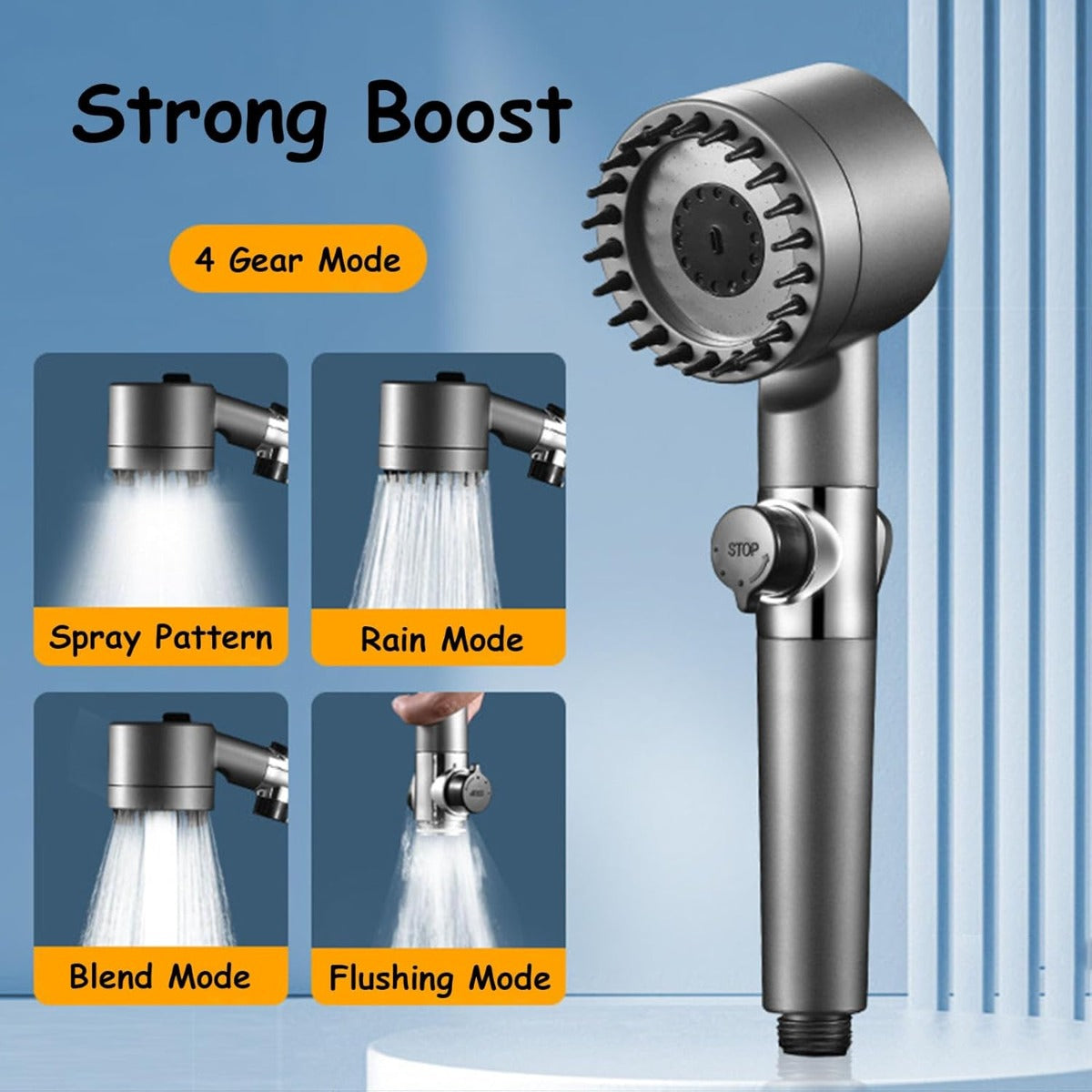 Soffione Doccia Anticalcare Alta Pressione da 1,5 m Risparmio Idrico e Massaggiatore Silicone Integrato