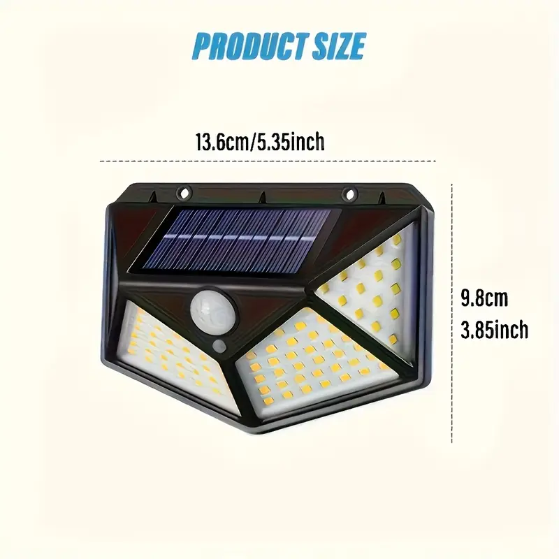 Faretto solare da esterno 100 led con sensore di movimento impermeabile 3 modalità
