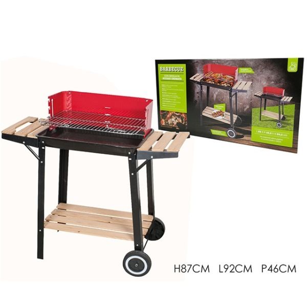 Barbecue a Carbonella con Griglia Regolabile, Ruote e Ripiani in Legno – Ideale per Esterni