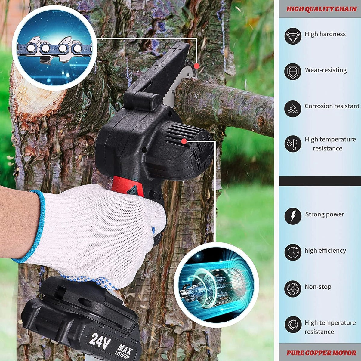 Mini motosega elettrica a 2 batteria 48v portatile con caricatore 4 pollici + valigetta