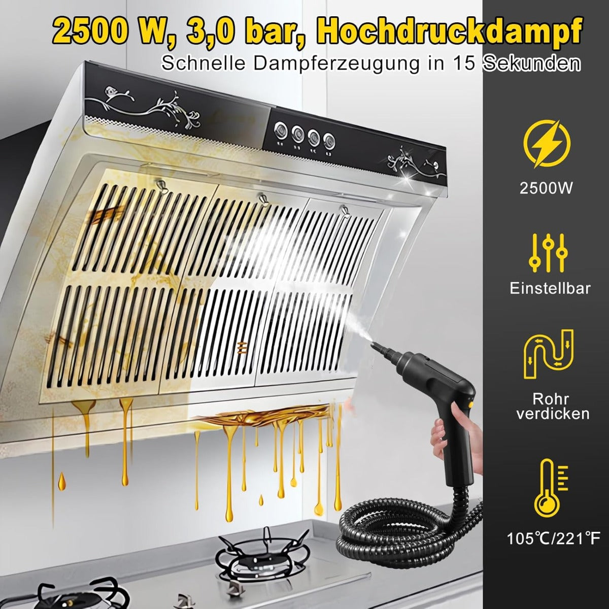 Pulitore a Vapore Portatile 1600ml – Alta Pressione e Accessori Multifunzionali per Pulizia Completa