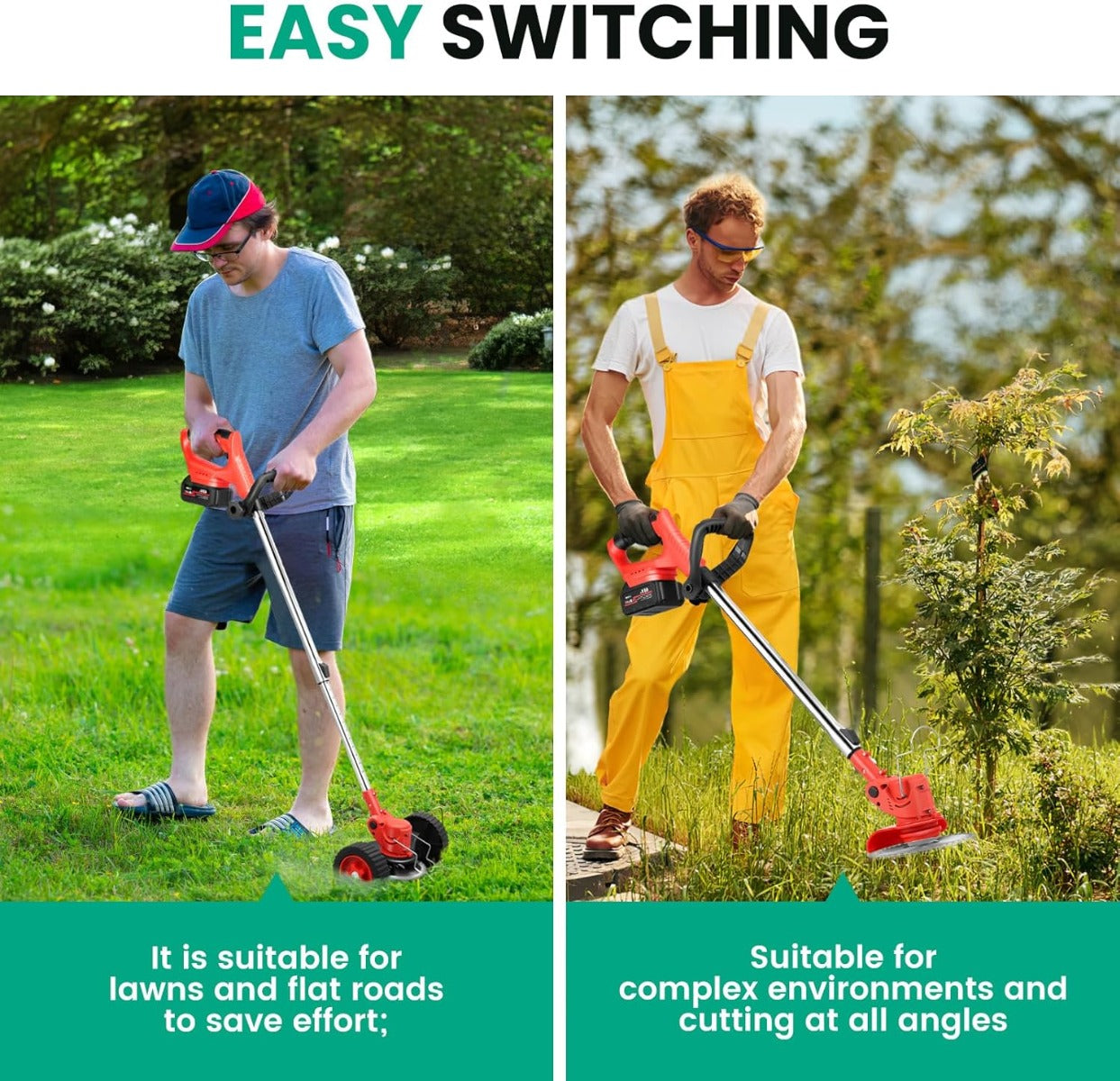 Decespugliatore a Doppia Batteria 48V Senza Fili - Tagliabordi Elettrico con Lame Intercambiabili, Testa Regolabile e Maniglia Telescopica