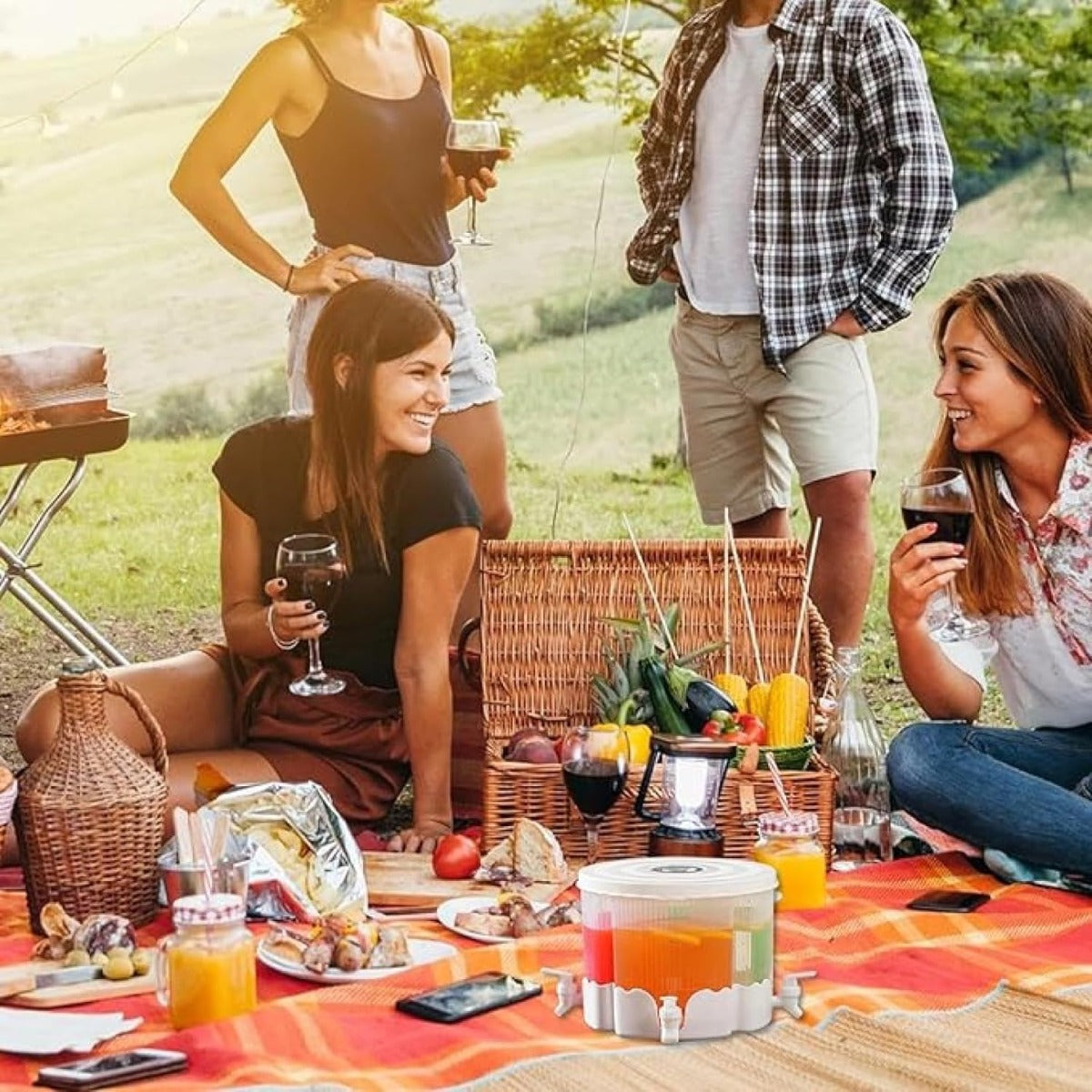 Bottiglia Distributore per Bevande con Tre Scomparti e Rubinetto a Push - 5,2 L