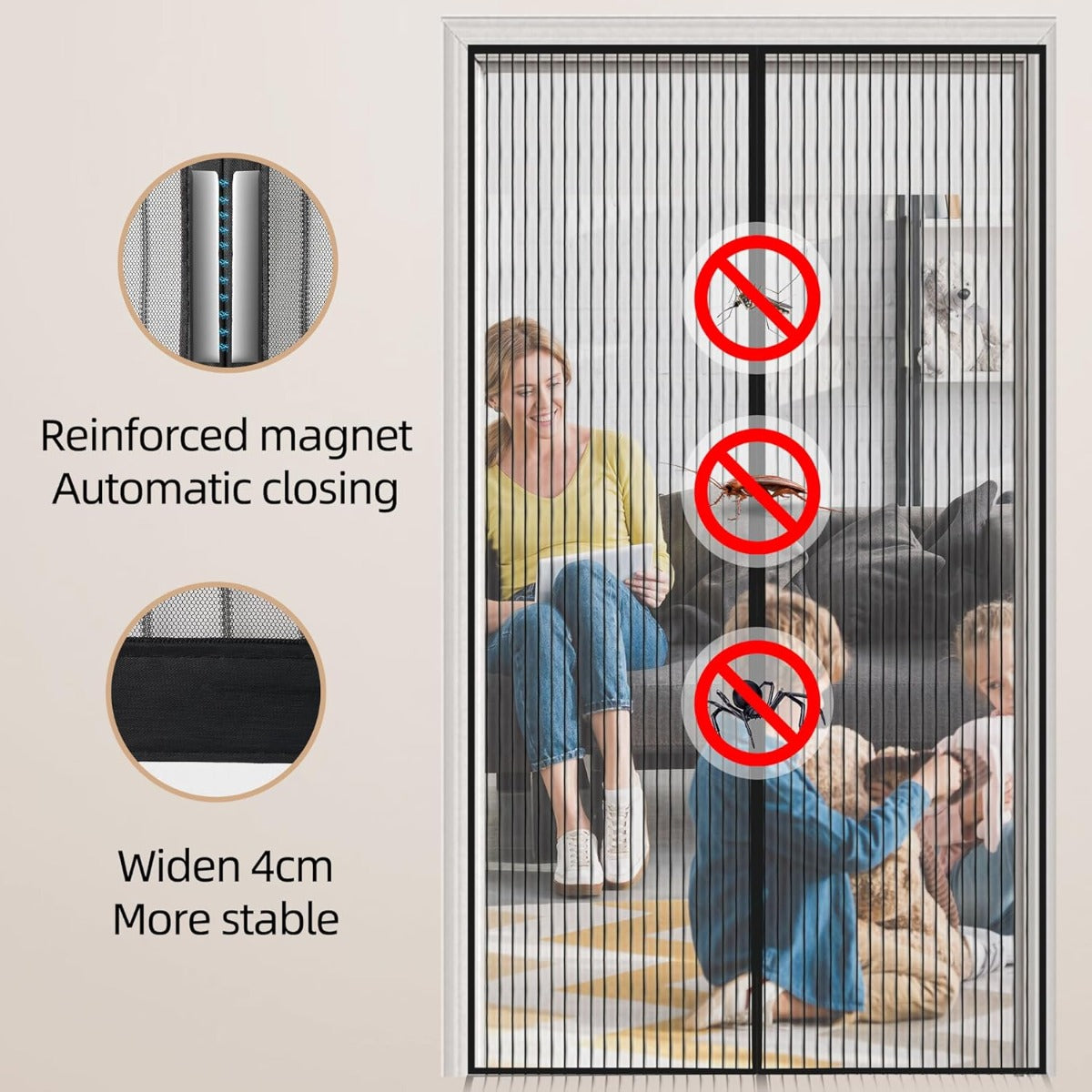 Zanzariera Magnetica per Porta 140 x 240 cm – Tenda Anti-Insetti con Chiusura Automatica Magnetica, Rete in Poliestere Resistente – Nero