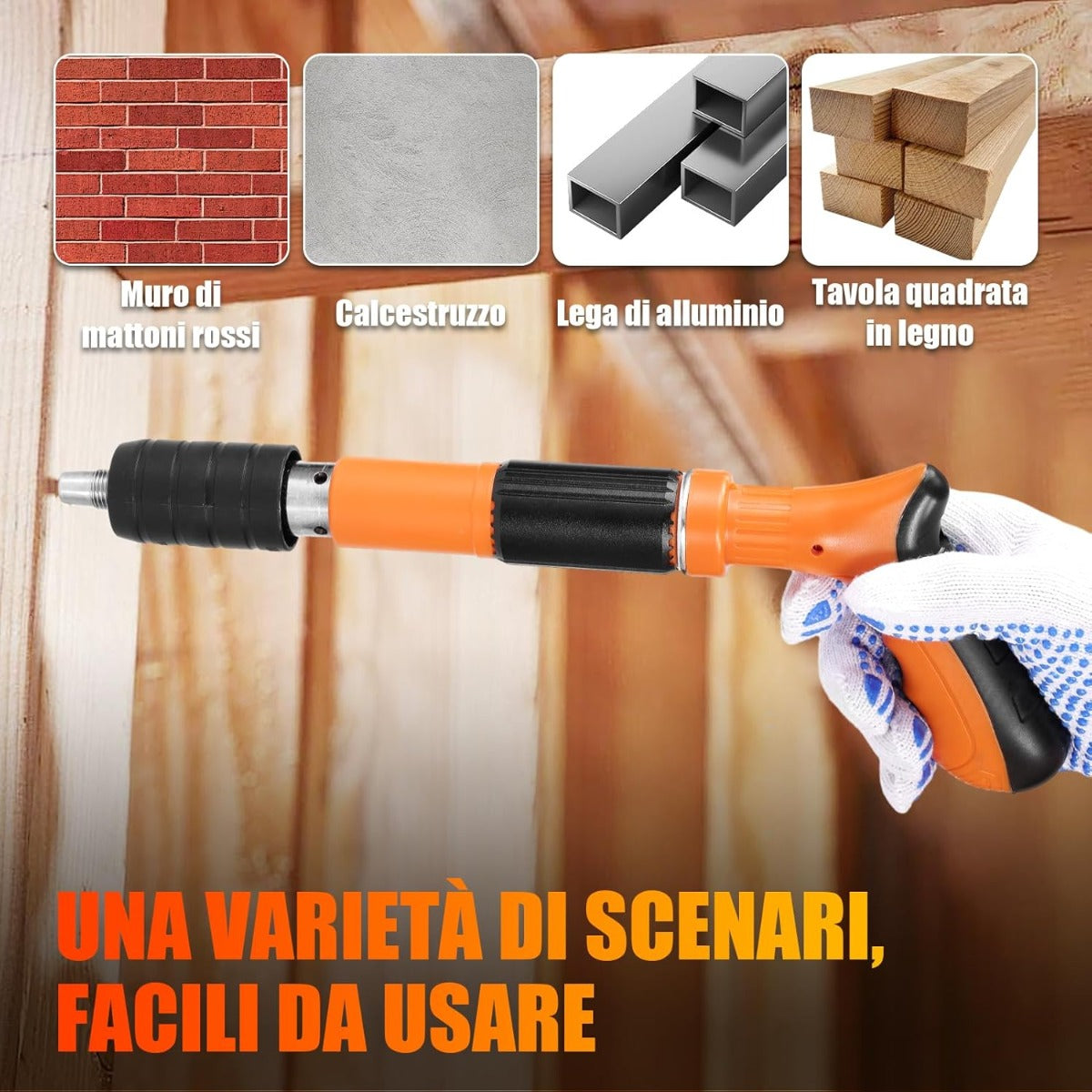 Pistola Manuale Sparachiodi Portatile con Silenziatore Regolabile per Muri e Cemento