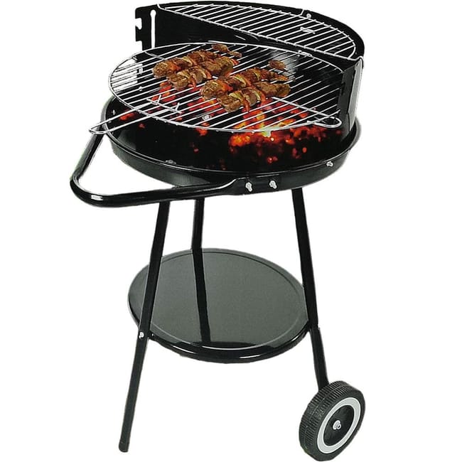 Barbecue Tondo a Carbonella con Ruote e Ripiano – Struttura in Acciaio Verniciato, Griglia Ø39,5 cm