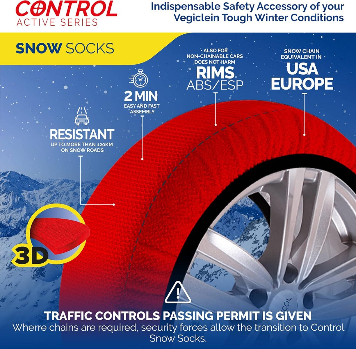 Calze da Neve SIze per Pneumatici - Set di 2 Pezzi Omologate EN 16662-1