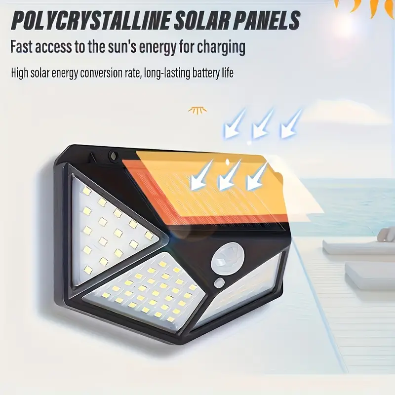 Faretto solare da esterno 100 led con sensore di movimento impermeabile 3 modalità