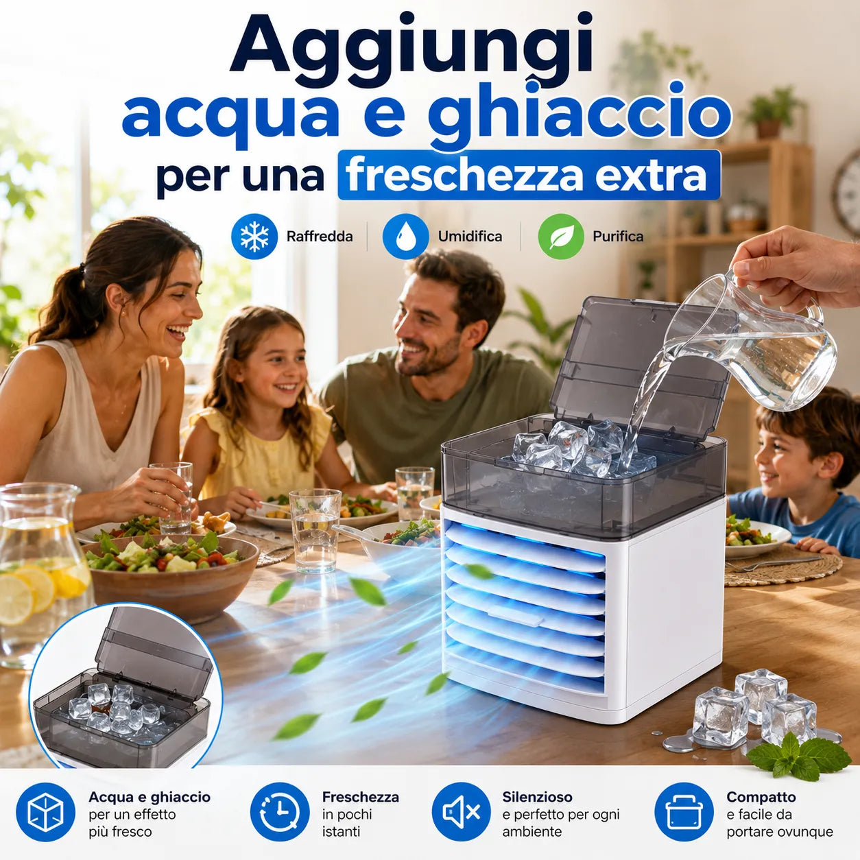 Condizionatore Portatile 500ML Mini Air Cooler USB 3 Velocità LED Raffrescatore