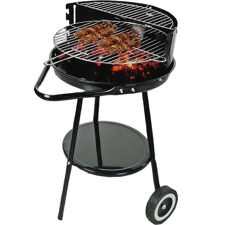 Barbecue Tondo a Carbonella con Ruote e Ripiano – Struttura in Acciaio Verniciato, Griglia Ø39,5 cm