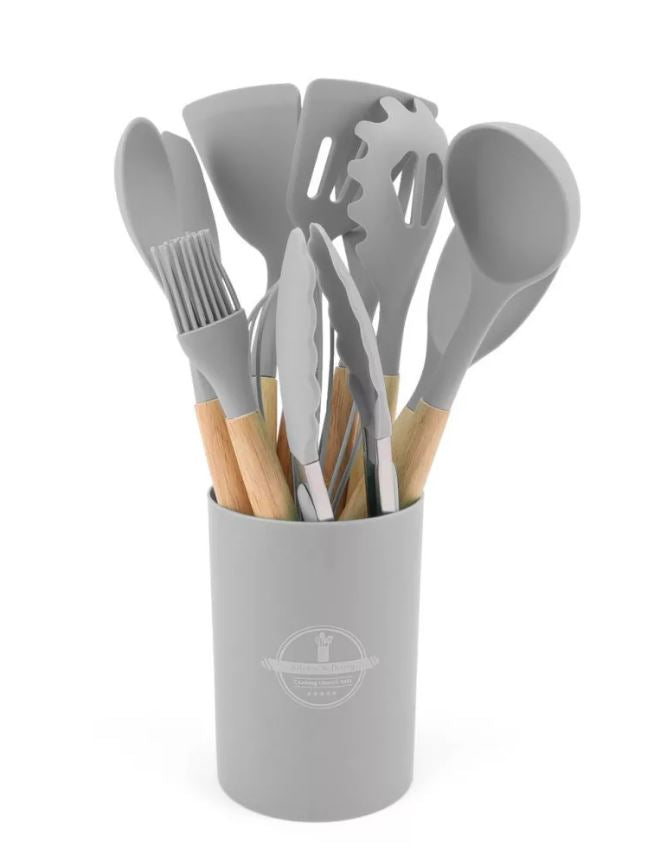 Set di 12 Utensili da Cucina in Silicone – Resistenti al Calore, Antiaderenti e Lavabili in Lavastoviglie (grigio scuro)