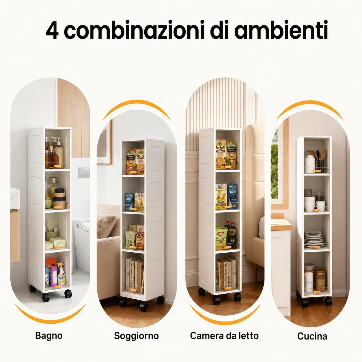 Armadio Salvaspazio Modulare con Ruote da 3, 4 o 5 Cassetti – Mobiletto Organizzatore Multiuso per Casa, Bagno, Cucina, Camera e Ufficio