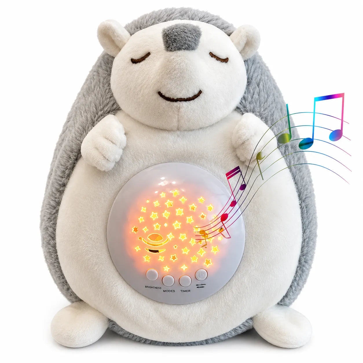 Peluche Riccio Proiettore Stelle con Musica Rilassante, Luce Notturna LED 7 Colori, Timer Automatico, Lampada per Bambini e Neonati