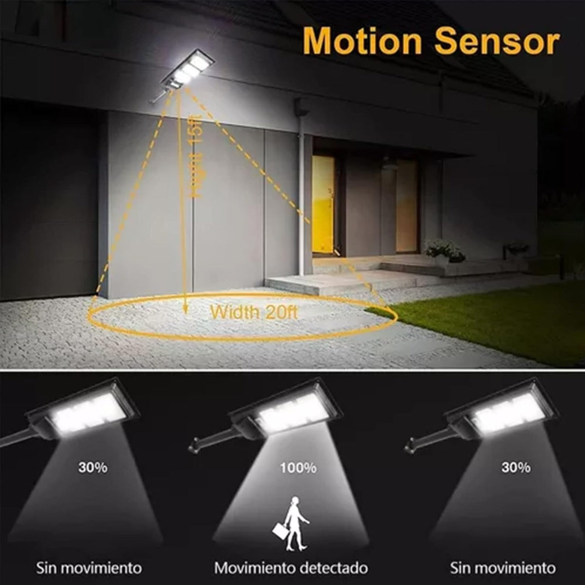 Lampione Solare LED 90W con Sensore di Movimento e Telecomando – 144 LED, Batteria 9000mAh