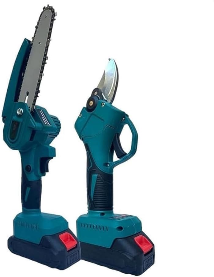 Kit Potatura 2 in 1: Forbice e Mini Motosega a Batteria da 6 Pollici, Con 2 Batterie Ricaricabili e Accessori per Giardinaggio