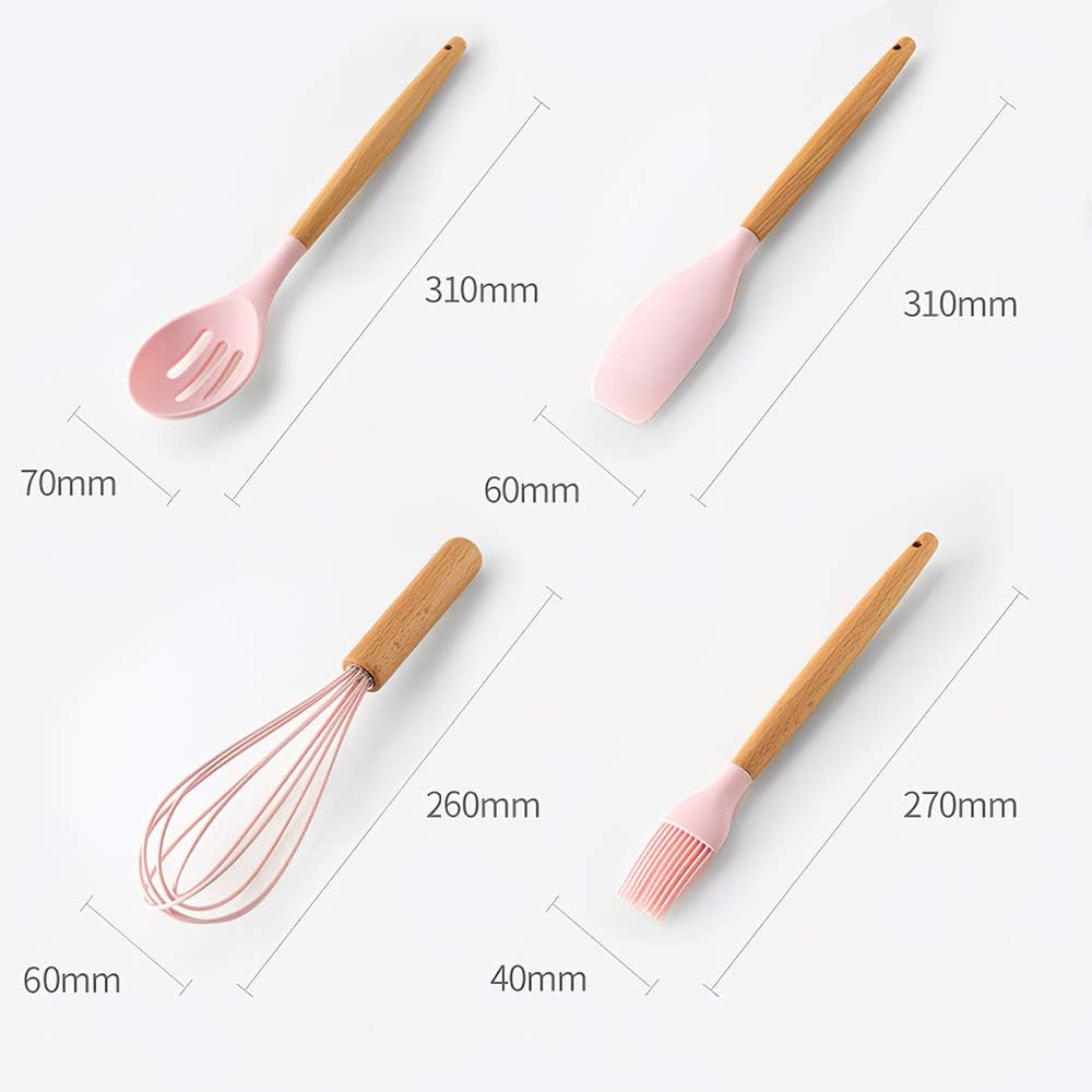 Set di 12 Utensili da Cucina in Silicone – Resistenti al Calore, Antiaderenti e Lavabili in Lavastoviglie rosa