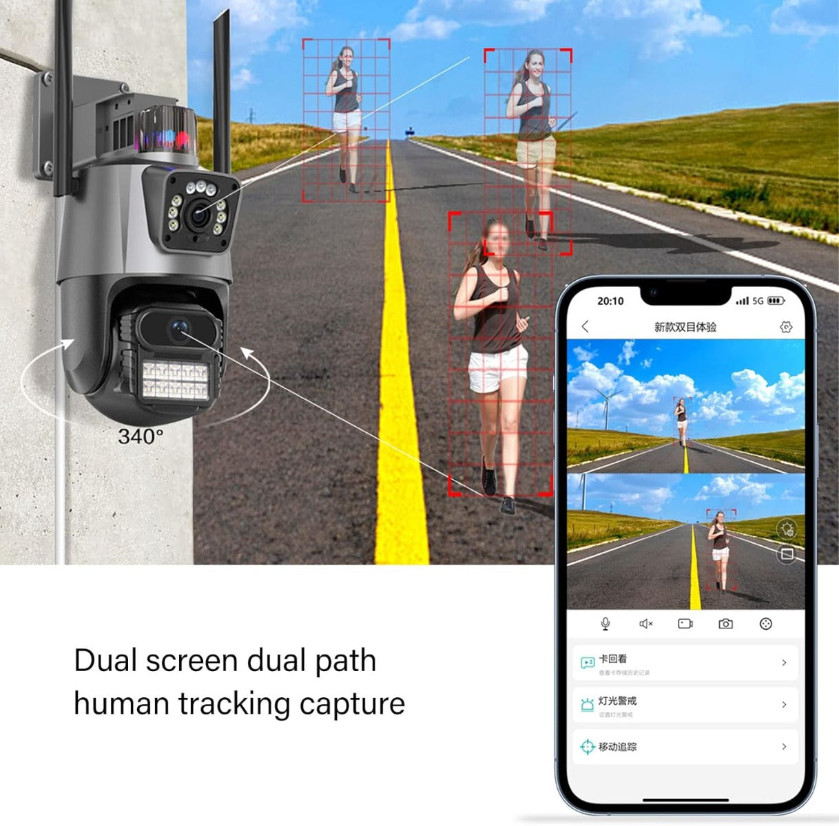 Telecamera di Sicurezza Wireless Esterna 8MP PTZ con Visione Notturna a Colori e Audio Bidirezionale