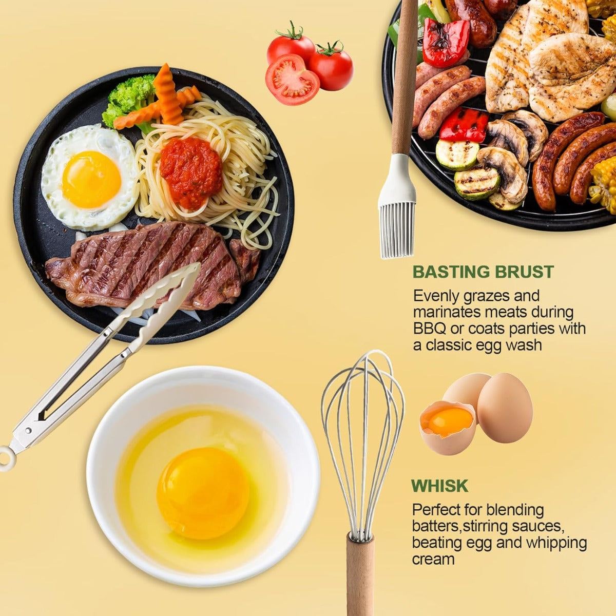 Set di 12 Utensili da Cucina in Silicone – Resistenti al Calore, Antiaderenti e Lavabili in Lavastoviglie bianco