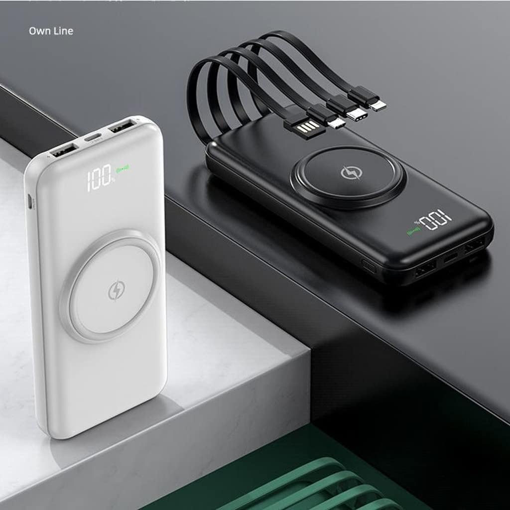 Mini Power Bank Wireless 30000mAh – Ricarica Rapida e Grande Capacità con 4 Cavi Integrati