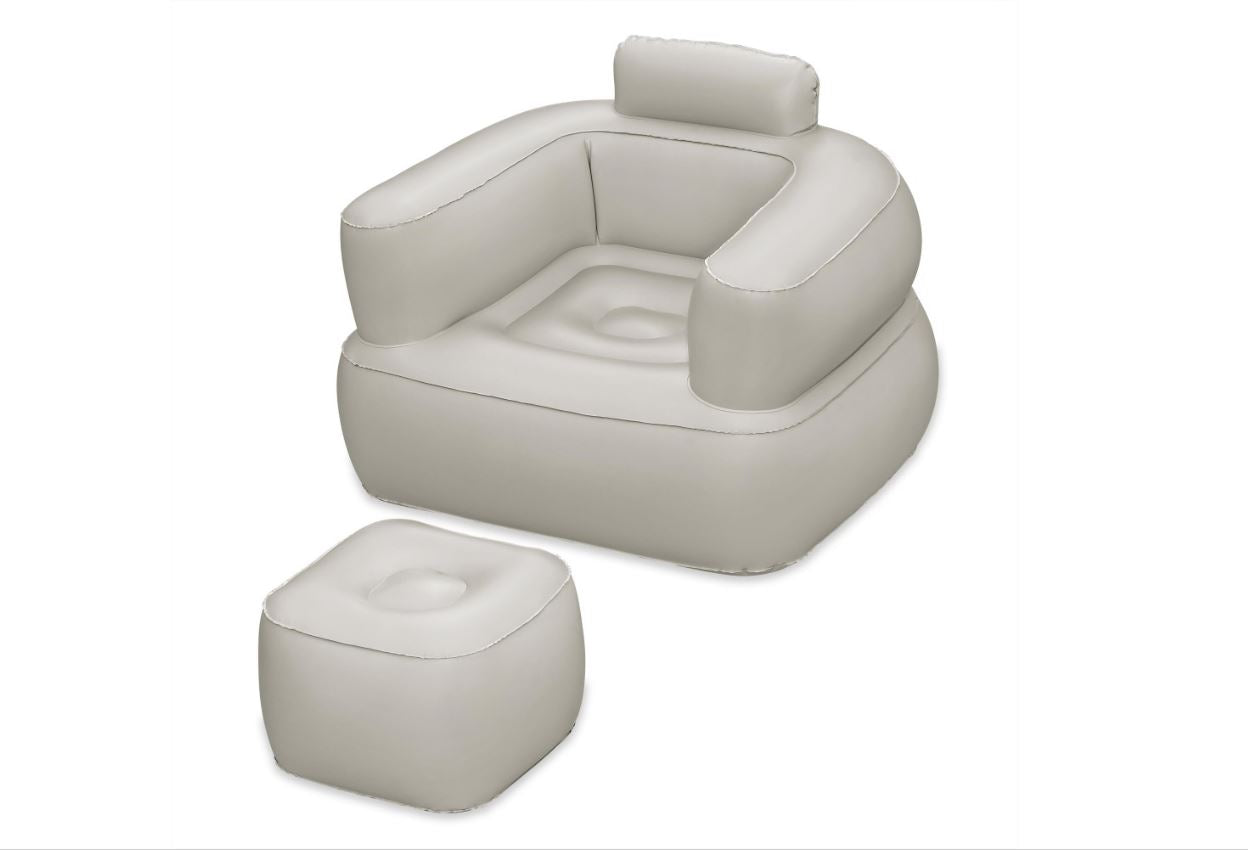 Poltrona Gonfiabile con Poggiapiedi – Design Ergonomico, Superficie Vellutata, Facile da Gonfiare e Trasportare