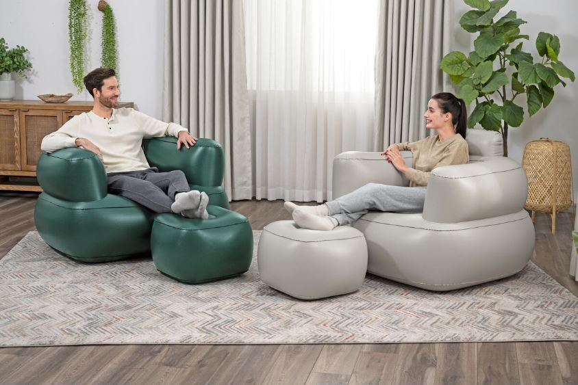 Poltrona Gonfiabile con Poggiapiedi – Design Ergonomico, Superficie Vellutata, Facile da Gonfiare e Trasportare