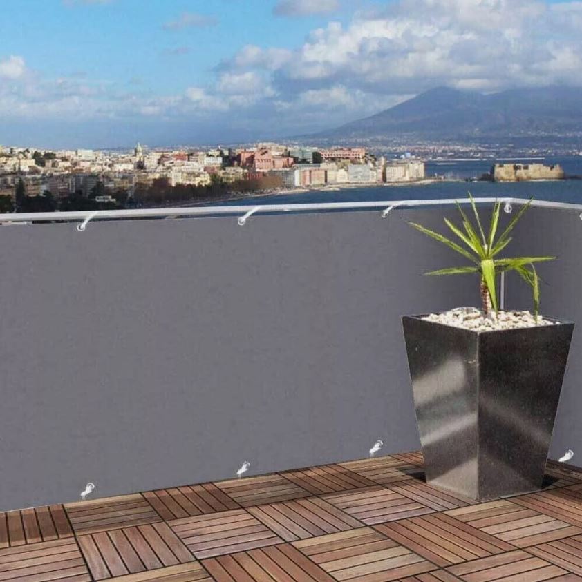 Telo Frangivista per Balcone Grigio 500x85 cm – Copertura Oscurante Impermeabile con Occhielli e Corde, Protezione UV 50+