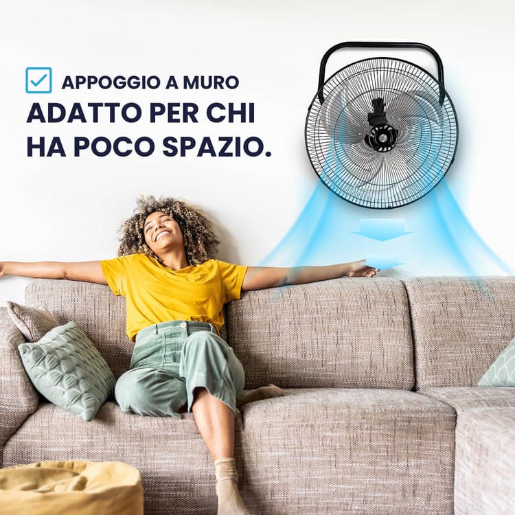 Ventilatore Multifunzionale 3 in 1 – Da Colonna, Tavolo o Parete, 55W, 50cm, 5 Pale in Metallo