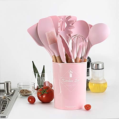 Set di 12 Utensili da Cucina in Silicone – Resistenti al Calore, Antiaderenti e Lavabili in Lavastoviglie rosa