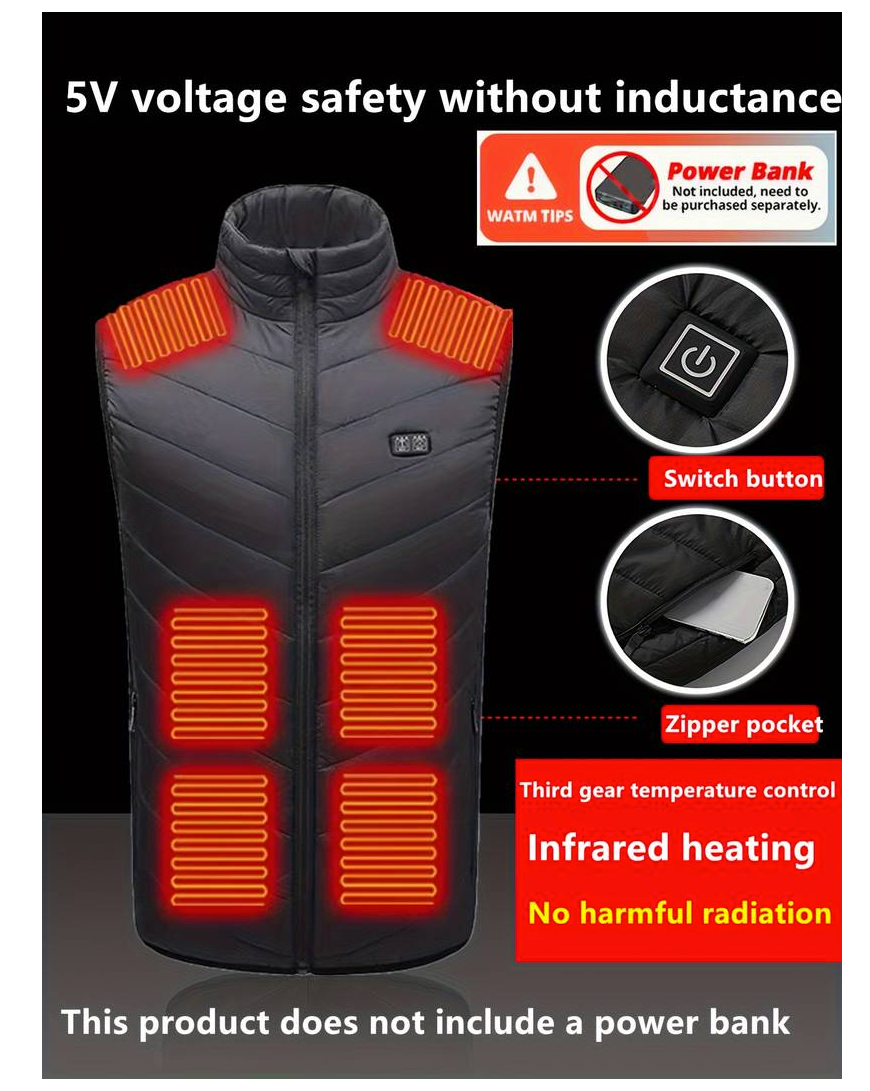 Gilet Riscaldante USB con Pad Riscaldanti Incorporati  - Ideale per Attività Invernali come Caccia, Campeggio, Escursionismo, Sci