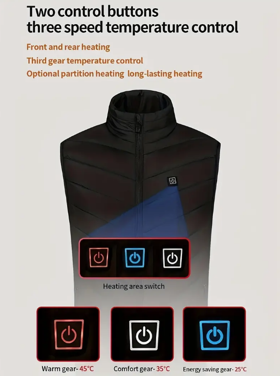 Gilet Riscaldante USB con Pad Riscaldanti Incorporati  - Ideale per Attività Invernali come Caccia, Campeggio, Escursionismo, Sci